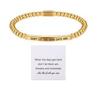 Flongo Bracciale da donna ispiratore con incisione "DON'T LET THE HARD DAYS WIN" - Bracciale elastico di perle in acciaio inox - Gioiello motivazionale dorato per figlie, sorelle o amiche, Acciaio