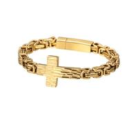 Flongo Bracciale da uomo con croce bizantina - argento acciaio inossidabile bracciale a maglia gioielli cristiani simbolo di fede e coraggio braccialetto fede religiosa regalo per uomini, Acciaio