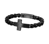 Flongo Bracciale da uomo con croce bizantina - Bracciale in acciaio inox argentato, gioiello cristiano, simbolo di fede, forza e coraggio, regalo religioso per uomo, comunione, battesimo, chiesa