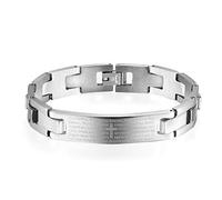 Flongo Bracciale da Uomo in Acciaio Inossidabile, Bracciale Preghiere Padre Nostro Bibbia Inglese, Regalo