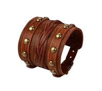 Flongo Bracciale da uomo in pelle, bracciale da forza, stile gotico, punk rock, bracciale a testa di morte da uomo con rivetto e bottone, bracciale da motociclista grande, regalo per uomo, 17-19,5 cm