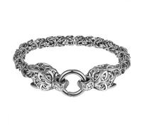 Flongo Bracciale da uomo vichingo con lupo, in acciaio inox, con catena bizantina, amuleto norreno, gioiello da pirata, regalo per uomini, per papà, Natale, San Valentino, Acciaio inossidabile