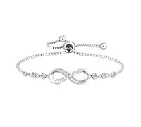 Flongo Bracciale Infinity Sister Donna: Braccialetto dell'amicizia regolabile in acciaio inossidabile con zirconio, regalo di compleanno di Natale, Acciaio inossidabile