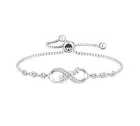 Flongo Bracciale Infinity Sister Donna: Braccialetto dell'amicizia regolabile in acciaio inossidabile con zirconio, regalo di compleanno di Natale, Acciaio inossidabile