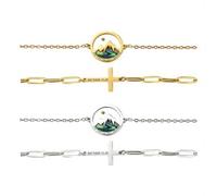 Flongo Braccialetto con semi di senape per donne e ragazze, 2 pezzi, gioiello cristiano in oro con croce e versi biblici "Your Faith Can Move Mountains", regalo per battesimo, cresima e prima