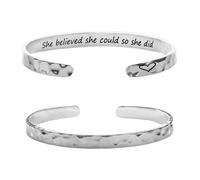 Flongo Braccialetto dell'amicizia da donna: bracciale rigido martellato con incisione "Good friends are like stars", regolabile, aperto, in argento, per migliore amica, sorella, ragazza, regalo