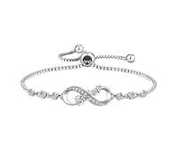 Flongo Braccialetto dell'amicizia da donna con simbolo dell'infinito, regolabile, con cristalli scintillanti, in argento, simbolo dell'amore eterno, regalo per compleanno, laurea, amicizia, Misura