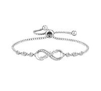 Flongo Braccialetto dell'amicizia da donna con simbolo dell'infinito, regolabile, con cristalli scintillanti, in argento, simbolo dell'amore eterno, regalo per compleanno, laurea, amicizia, Misura