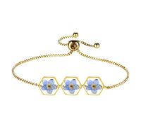 Flongo Braccialetto di fiori pressati da donna: bracciale non dimenticare in acciaio inossidabile con fiore di colla rotonda, regalo di compleanno festa della mamma, Rame