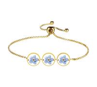 Flongo Braccialetto di fiori pressati da donna: bracciale non dimenticare in acciaio inossidabile con fiore di colla rotonda, regalo di compleanno festa della mamma, Rame