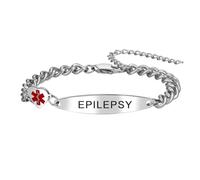 Flongo Braccialetto medico identificativo da donna con cuore, braccialetto di emergenza con catena regolabile, in acciaio inossidabile, gioiello per l'epilessia o le condizioni croniche