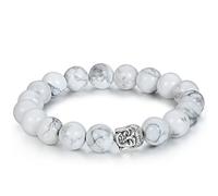 Flongo - Braccialetto Tibetana Buddista Buddha Mala con Perline Howlite Turchese Elastico da Polso da Uomo Donna Bianco Argento