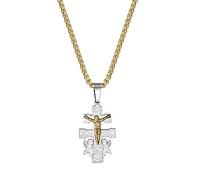 Flongo Caravaca, collana con ciondolo a forma di croce per donne e uomini, collana con ciondolo a forma di croce con angeli e crocifisso, collana in acciaio inox, amuleto, collana da donna e uomo,
