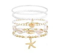 Flongo Cavigliera boho a forma di cuore da donna: 4 pezzi regolabili multistrato da spiaggia con stelle marine - Hawaii Beach gioielli - Braccialetti impermeabili alla caviglia regalo per donne