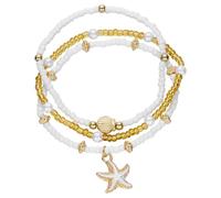 Flongo Cavigliera boho da spiaggia per donna: 3 pezzi bianco oro - stelle marine e conchiglia - Set di gioielli marini - Regolabile impermeabile - Cavigliera estiva con perline - Regalo per gli amanti