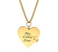 Flongo Collana a forma di cuore per figlia, in acciaio inox, con messaggio d'amore, ciondolo a libro, bel ricordo di mamma e papà, regalo per ragazze, adolescenti, compleanni, Natale, Acciaio