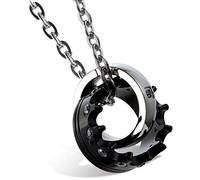Flongo Collana Acciaio da Coppia con Pendente Imperiale Corona Figura Argento Nero