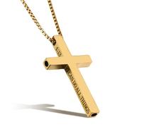 Flongo Collana con ciondolo a forma di croce con incisione I CAN DO ALL THINGS - Ciondolo con design elegante a pipa per la respirazione profonda e la calma - Regalo dorato per uomini e donne, Acciaio