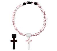 Flongo Collana con ciondolo a forma di croce per ragazzo: bianco, tripla corda di tornado - Collana da baseball sportiva con scritta motivazionale I CAN DO ALL THINGS PHL4:13" - silicone e corda - 8
