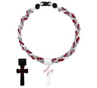 Flongo Collana con ciondolo a forma di croce per ragazzo: bianco, tripla corda di tornado - Collana da baseball sportiva con scritta motivazionale I CAN DO ALL THINGS PHL4:13" - silicone e corda - 8