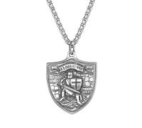 Flongo Collana con ciondolo a forma di scudo di Dio, da uomo, donna, con croce e versetto, in acciaio inossidabile, stile punk, gioiello cristiano, cattolico, regali di Natale, Acciaio inossidabile