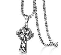 Flongo Collana con Ciondolo Croce Ankh,Collana Grande Punk,Collana Catena Gotico,Nodo Celtico celtica Irlanda Colore Argento/Nero,Regalo per Uomo Donna Natale Pasqua