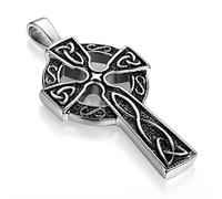 Flongo Collana con Ciondolo Croce Ankh,Collana Grande Punk,Collana Catena Gotico,Nodo Celtico celtica Irlanda Colore Argento/Nero,Regalo per Uomo Donna Natale Pasqua