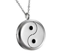 Flongo Collana con Ciondolo di locket Diffusore di Aromaterapia Profumo, Donna yin yang pendente della moneta cavo per Olio Essenziale con 6 Pattini, Colore Argento d'epoca, Regalo per le donne