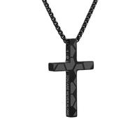 Flongo Collana con croce da uomo, ciondolo a forma di croce da calcio, in acciaio inox, nero opaco, con incisione in lingua inglese "Be Strong and Courageous", idea regalo per ragazzi e uomini
