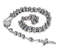 Flongo Collana Croce Cristiano Perline Catena Preghiere 6/8MM Colore Scelta