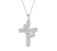 Flongo Collana da donna a forma di croce con simbolo dell'infinito, gioiello cristiano con zirconia cubica, catena in acciaio inox, 45 cm + 5 cm, ciondolo a forma di croce in argento con corona