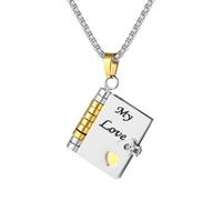 Flongo Collana da donna con ciondolo a libro, in argento, mini My Little Star, collana a libro "My Love" con pagine apribili, romantico ciondolo dell'amore, regalo per compleanno, San Valentino o