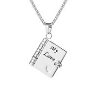 Flongo Collana da donna con ciondolo a libro, in argento, mini My Little Star, collana a libro "My Love" con pagine apribili, romantico ciondolo dell'amore, regalo per compleanno, San Valentino o