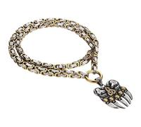 Flongo Collana da uomo con testa di lupo: argento e oro bizantino in acciaio inox con ciondolo a forma di orso/lupo pesante talismano nordico, gioiello vintage vichingo, regalo per uomo, Acciaio