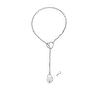 Flongo Collana girocollo da donna con ciondolo a forma di cuore, regolabile, con lucchetto e chiave, in acciaio inox, stile gotico, punk, con simbolo dell'amore, regalo per lei, Misura unica, Acciaio