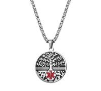 Flongo Collana medica da donna: ciondolo identificativo medico con albero della vita più sottile del sangue - targhetta identificativa di emergenza per condizioni di salute - gioiello di allerta