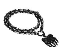 Flongo Collana vichinga da uomo: catena bizantina vintage argento oro con ciondolo a forma di artiglio di orso/lupo in acciaio inox pesante talismano norvegese amuleto regalo per lui, Acciaio