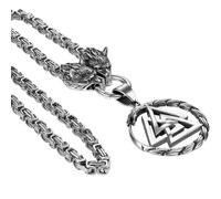 Flongo Collana vichinga Wolf Medallion: Wolf Wolfkopf Odin Warrior Thors Hammer Serpente collana argento acciaio inossidabile uomo donna catena bizantina con ciondolo a forma di lupo
