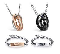 Flongo Collane Bracciale Fidanzati San Valentino: His Queen Her King con Collana Anello Forever Love