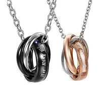 Flongo coppia collana amante regalo per donna uomo anelli interblocco mosaico strass pendenti scrivono Forever Love 2 colori un set in acciaio inossidabile (King/Queen)