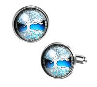 Flongo Gemelli e fermacravatta da uomo: set da 2 pezzi in argento Vincent Van Gogh Notte stellata gioielli da matrimonio accessori per abbigliamento formale regalo artistico unico abbigliamento da