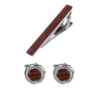Flongo Gemelli in legno e fermacravatta da uomo: elegante set di gemelli di design in legno con confezione regalo per affari matrimonio gioielli - regalo di compleanno anniversario