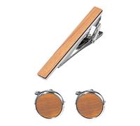 Flongo Gemelli in legno e fermacravatta da uomo: elegante set di gemelli di design in legno con confezione regalo per affari matrimonio gioielli - regalo di compleanno anniversario