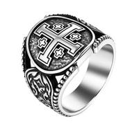 Flongo Gerusalemme croce anello uomo: anello con sigillo a croce gioielli cristiani amuleto battesimo in acciaio inox regalo per il padre ebreo ortodosso cattolico amante amico uomini57, 62, Acciaio
