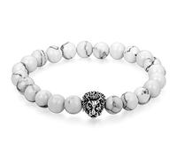 Flongo Gioielli Clásica pulsera de piedras braccialetto di energia, Regolabile braccialetto buddista con perline tessuto, Bracciale Portafortuna maschio donna leone 3 colori (Bianco)