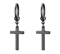 Flongo Orecchini a forma di croce per donna, uomo, piccoli orecchini a cerchio con croce religiosa unica, in acciaio inossidabile, colore argento, nero, oro, colorato, fantasia, regali di compleanno