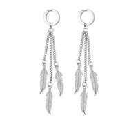 Flongo Orecchini con ciondolo a forma di piuma, unisex: oro, nero, argento, finto plug senza fori per le orecchie, in acciaio inox, gotico, huggie a 3 talloni, ciondolo a forma di piuma, Viking Punk