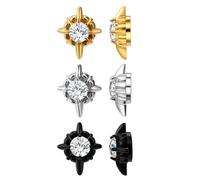 Flongo Orecchini senza foro per le donne: 3 pezzi magnetici in acciaio inox unisex con zirconi - Clip On Fake Piercing - Orecchini quadrati magnetici - Set di gioielli non piercing