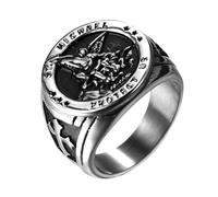 Flongo Saint Michael Anello con sigillo per uomo: oro argento, anello religioso amuleto sacro Michele in acciaio inox, protezione gioielli Signet Ring Religione Rotondo Retro Band Regalo Dimensioni da