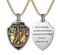 Flongo Saint Michele Ciondolo per Uomo: Arcangelo San Michele Collana Cattolicesimo Religioso Collana San Giudeo Medaglia Nero Argento Portafortuna Protezione Amuleto Natale Regali